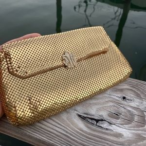 VTG gold Clutch Whiting and Davis Mesh rhinestone 1930s
